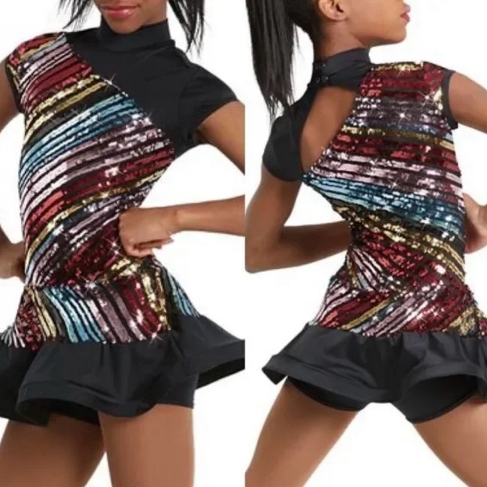 Weissman Dance costume dress black colorful sequin Paparazzi 11615 Child LC